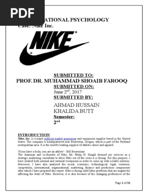 project report on nike brand