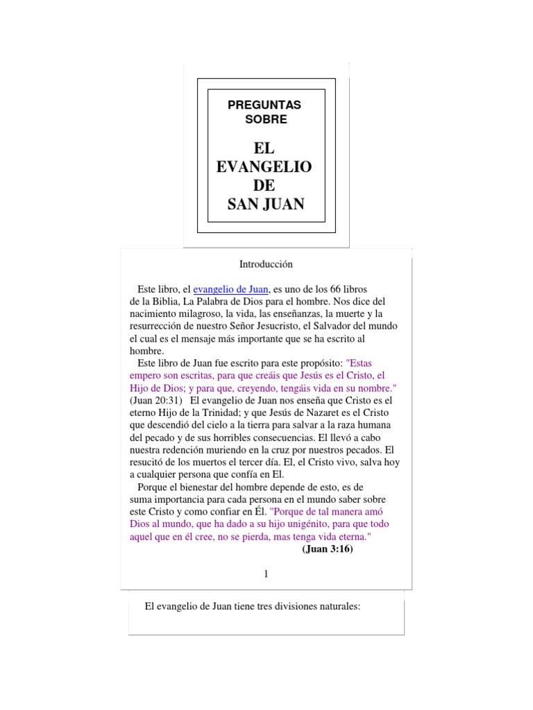 Preguntas Sobre El Evangelio de Juan | PDF | Evangelios | Mesías judíos ...