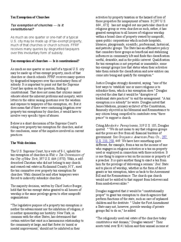 Tax Exemption of Churches Tax Exemption Nonprofit Organization