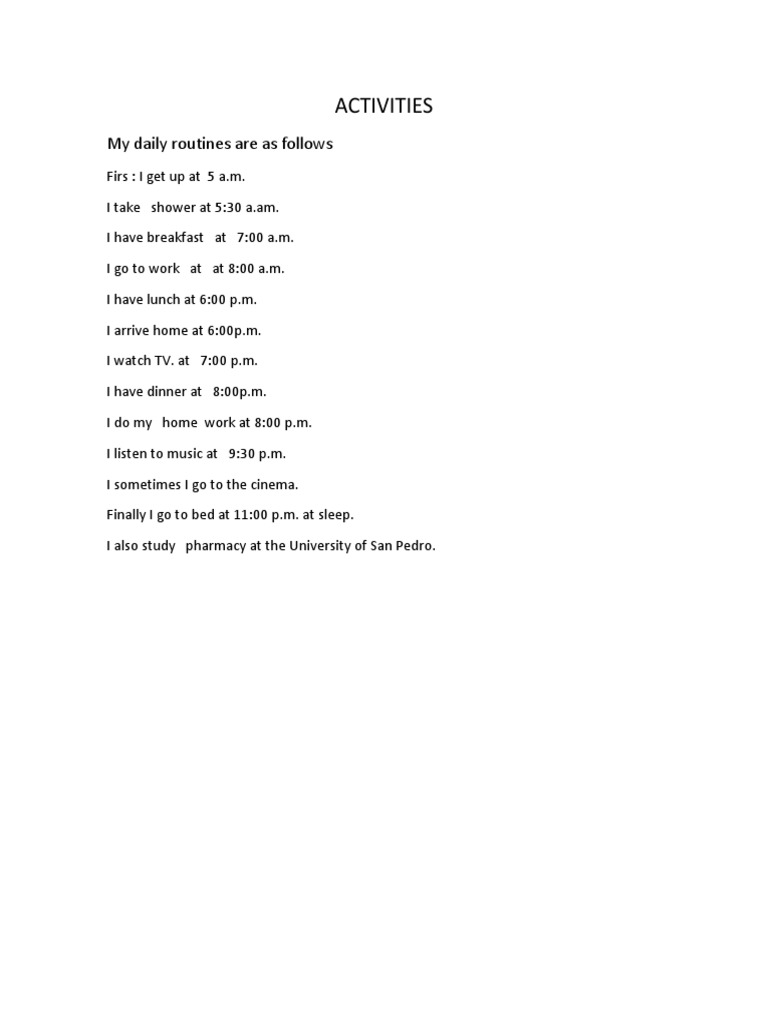 Daily Routine and Study Schedule | PDF | Language Arts & Discipline ...