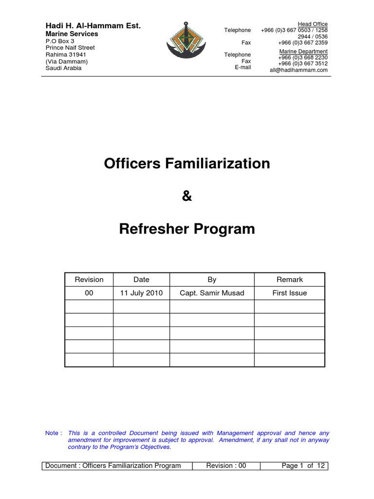 Officers Familiarization Program | PDF | Offshore Drilling | Compass