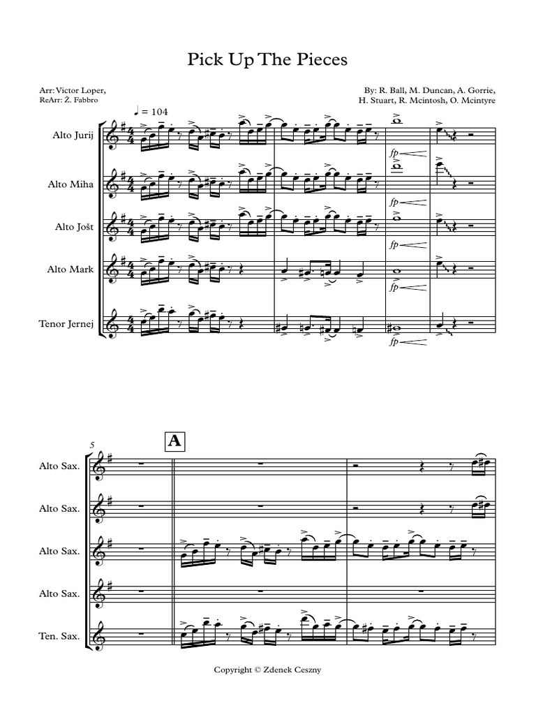Pick Up the Pieces for Saxophone Jazz Combo Score Music Production