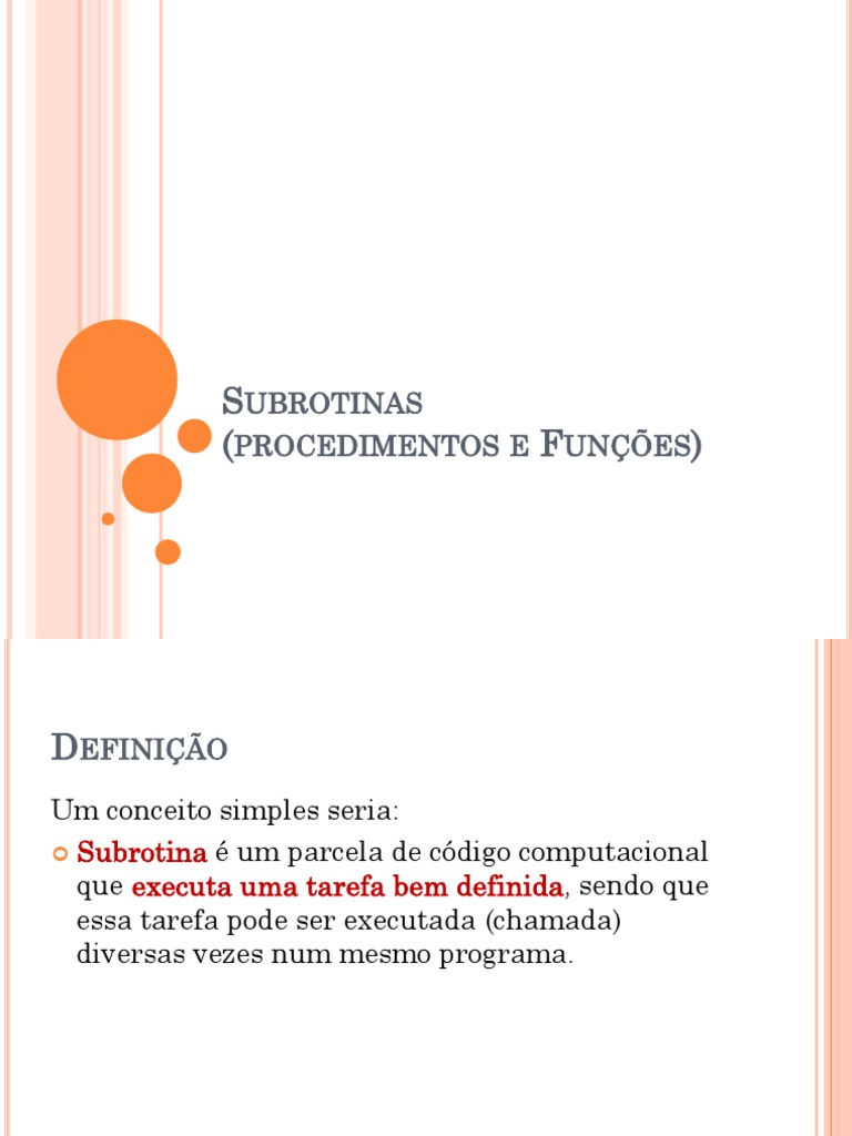Subrotinas: Definição e Exemplos | PDF | C (linguagem de programação ...
