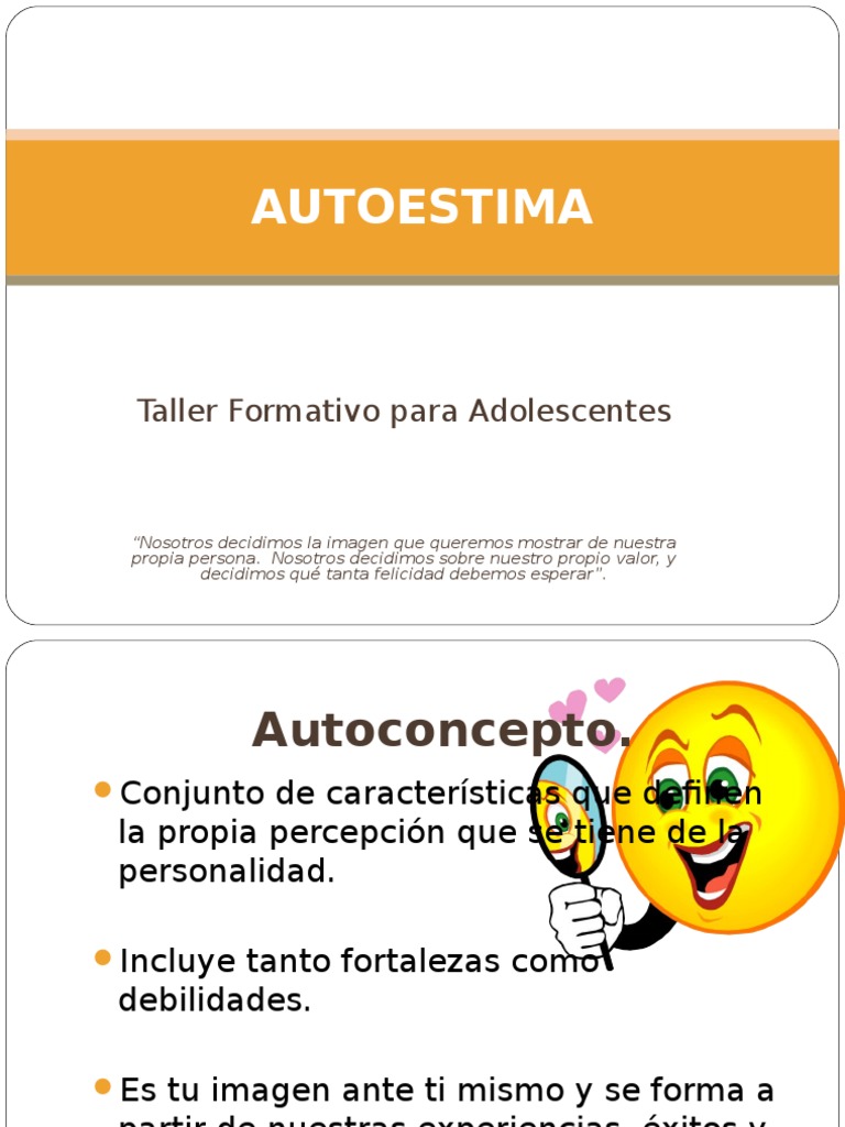 Taller de Autoestima para Adolescentes | PDF | Autoestima | Conceptos ...