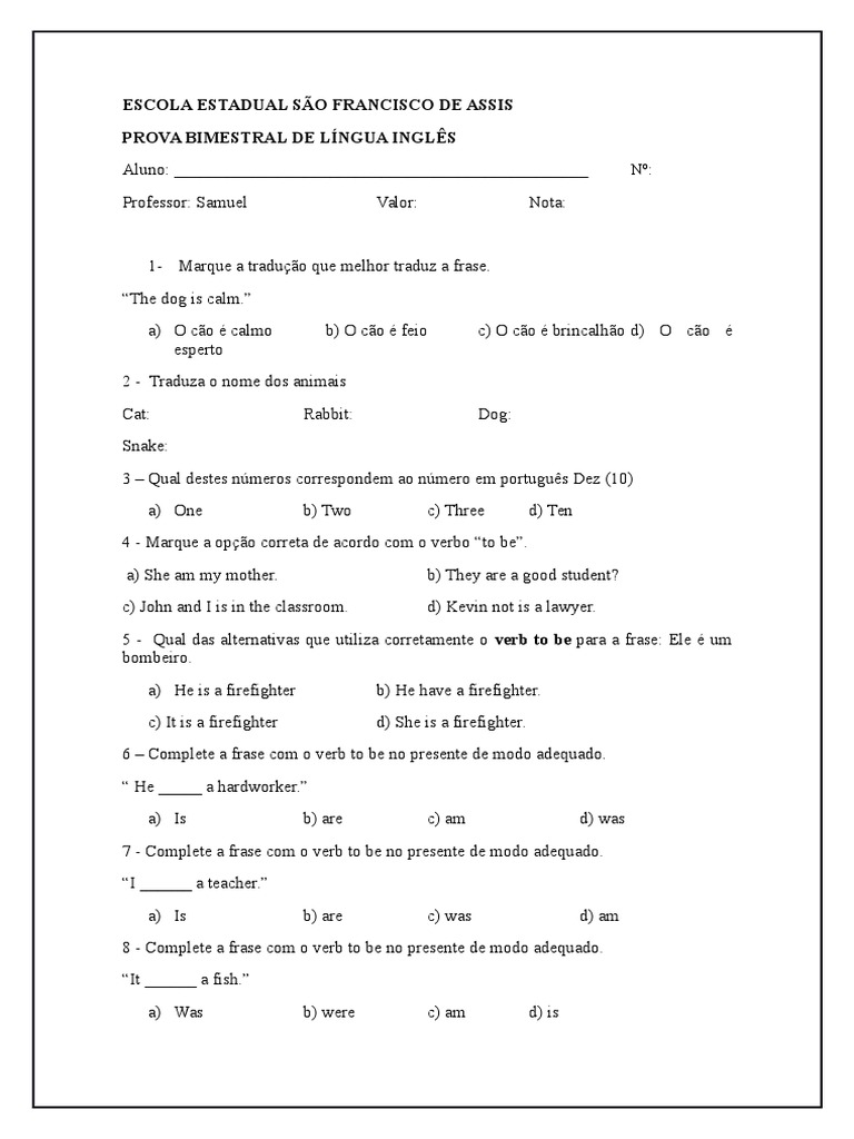 Prova Bimestral de Inglês | PDF | Guitar Family Instruments