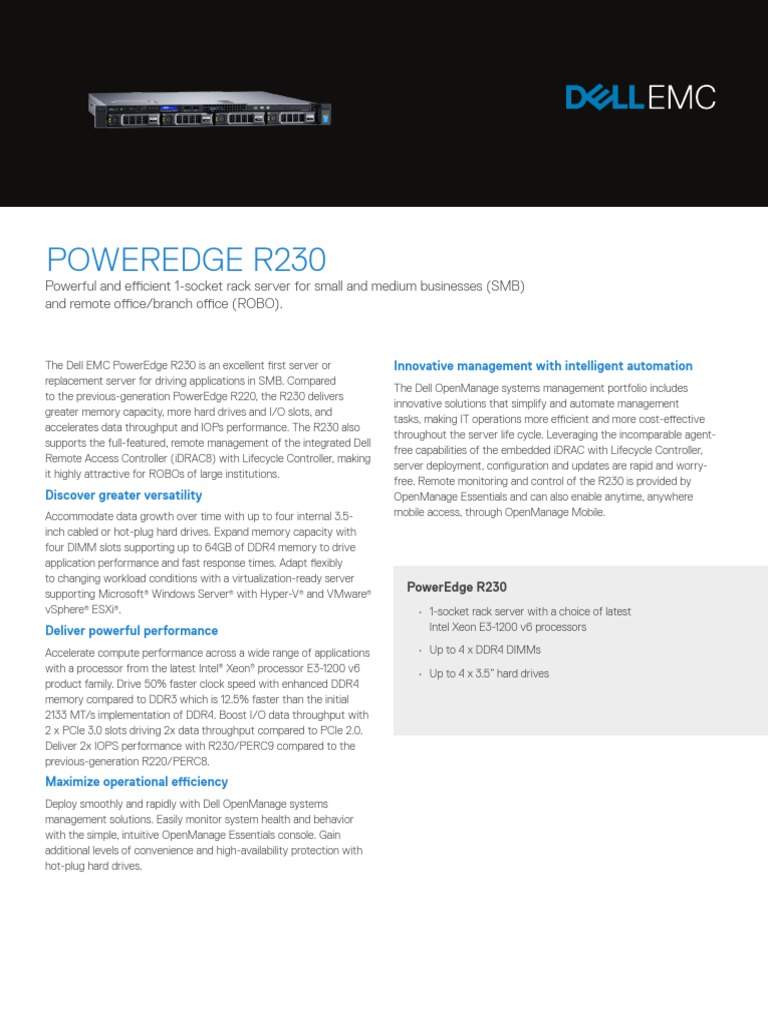 Dell PowerEdge R230 SpecSheet Final | PDF | Hard Disk Drive | Dell