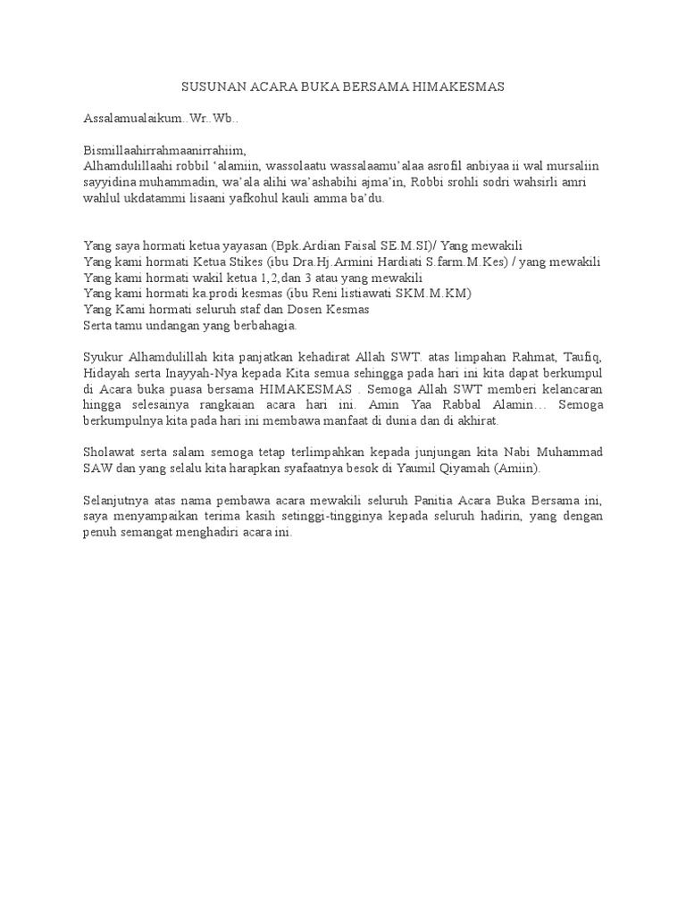 Susunan Acara Buka Bersama Himakesmas