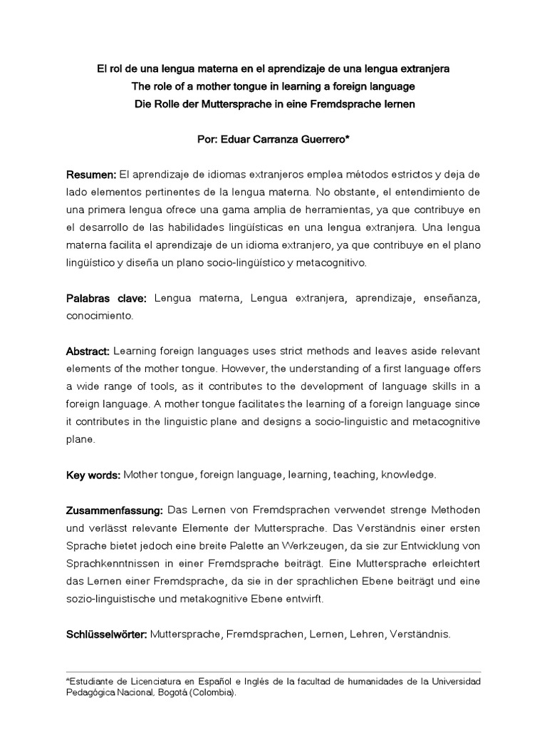Lengua materna y aprendizaje de idiomas | PDF | Segundo lenguaje ...