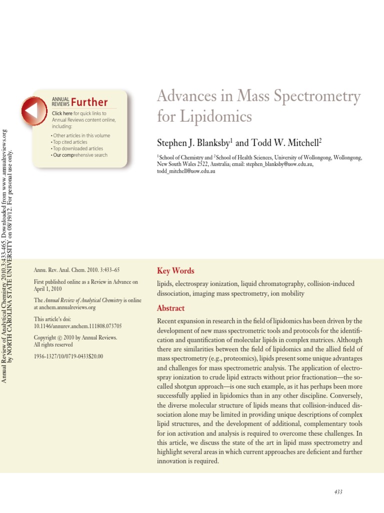 Advances in Mass Spectrometry For Lipidomics | PDF | Mass Spectrometry ...