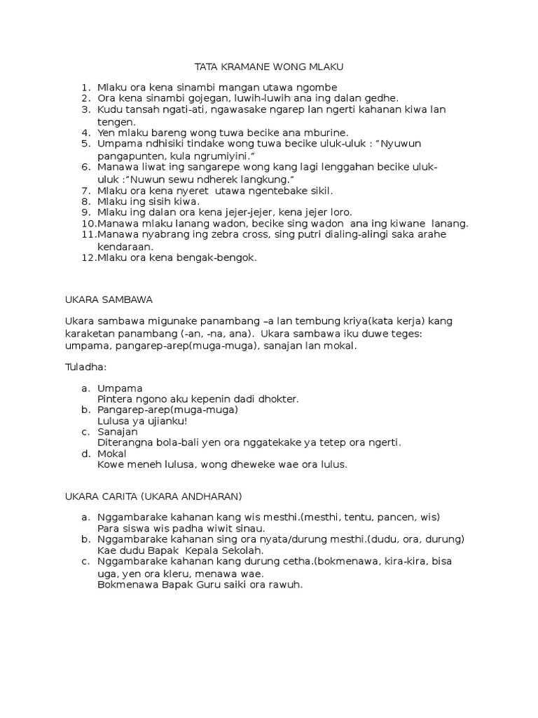 Tata Kramane Wong Mlaku