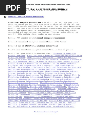 Theory of structures by ramamrutham ebook download pdf