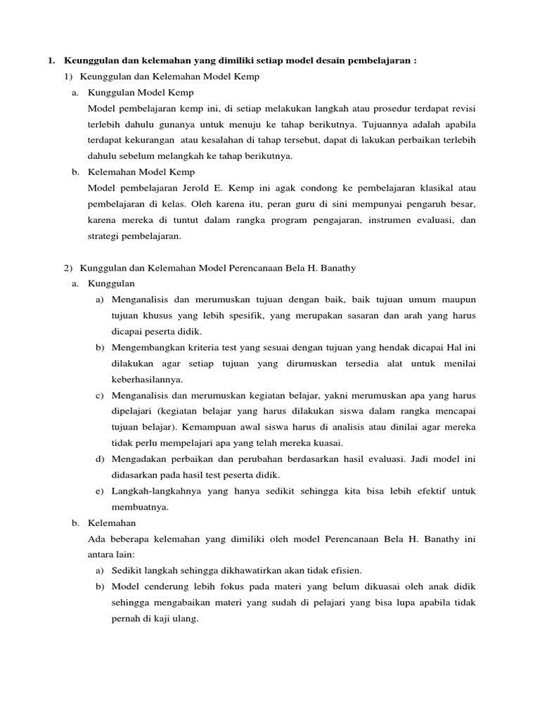 Keunggulan Dan Kelemahan Yang Dimiliki Setiap Model Desain Keunggulan Dan Kelemahan Yang Dimiliki Setiap Model Desain