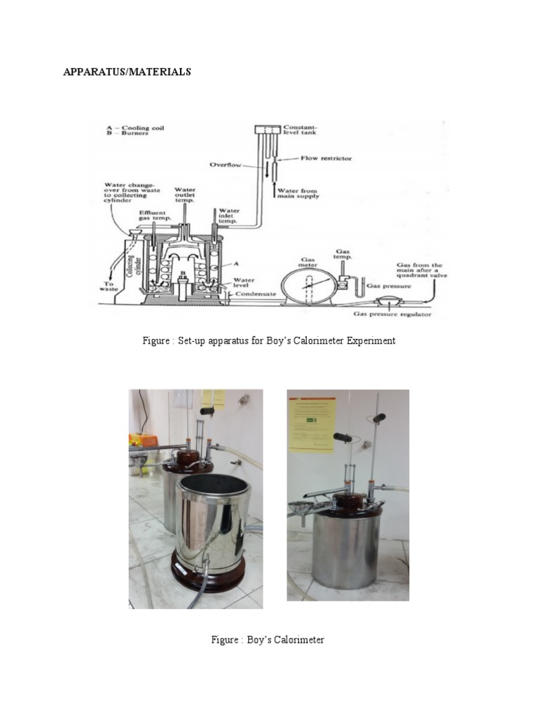 Apparatus and Procedure Lab 1 Boy's Calorimeter