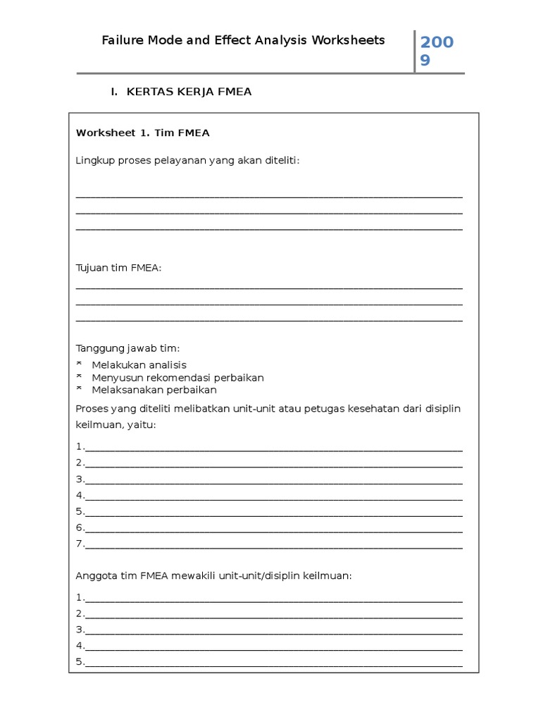 WORKSHEETS FMEA Versi TK | PDF