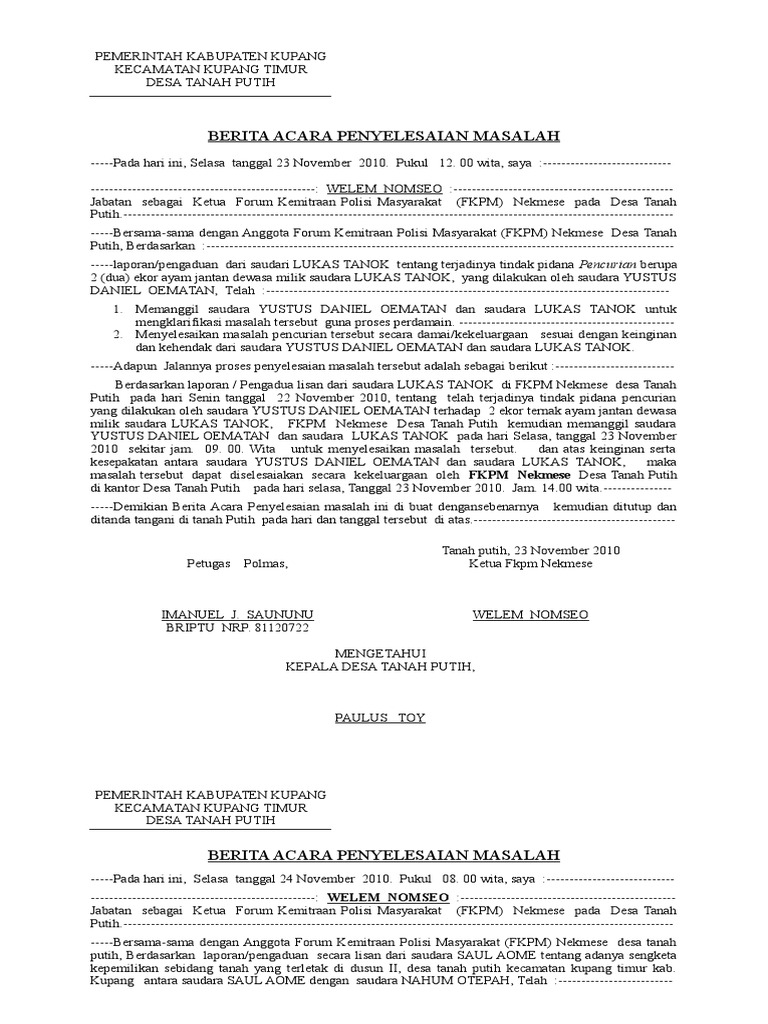 Berita Acara Penyelesaian Mslh