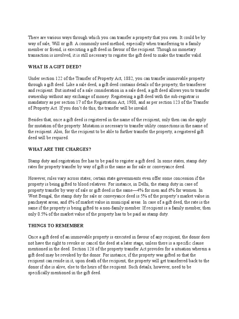 Gift Deed Deed Title (Property)