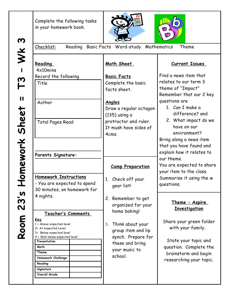 Room 23 Homework Sheet T3 Wk 3 | PDF | Homework | Education Theory