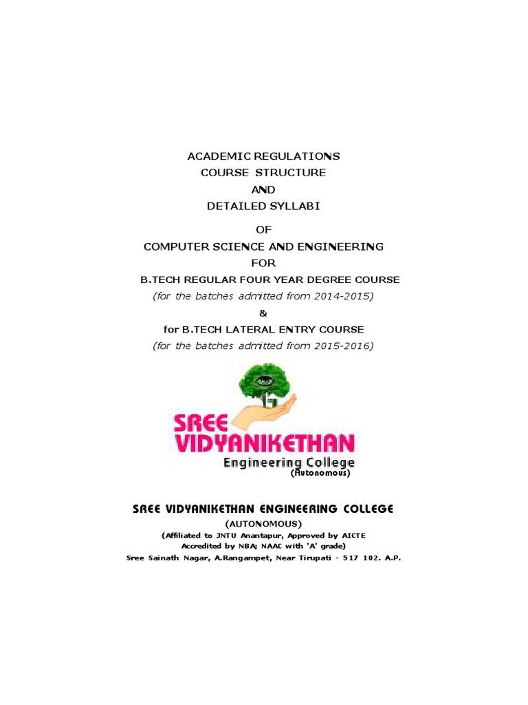BTech SVEC 14 Syllabus CSE | PDF | University And College Admission |  Grading (Education)