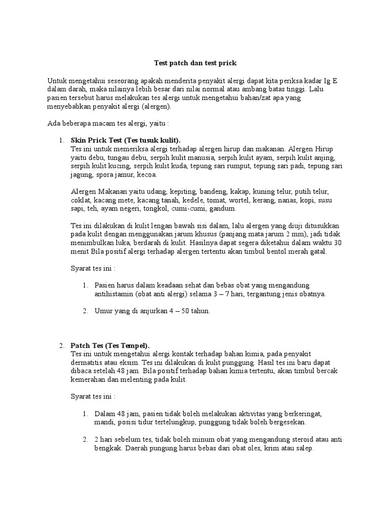 CSL Paatch Test Dan Prick Test | PDF | Kesehatan Holistik | Sains ...