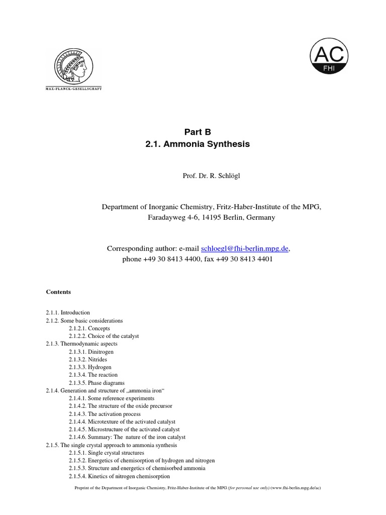 Ammonia Synthesis | PDF | Catalysis | Chemical Reactions