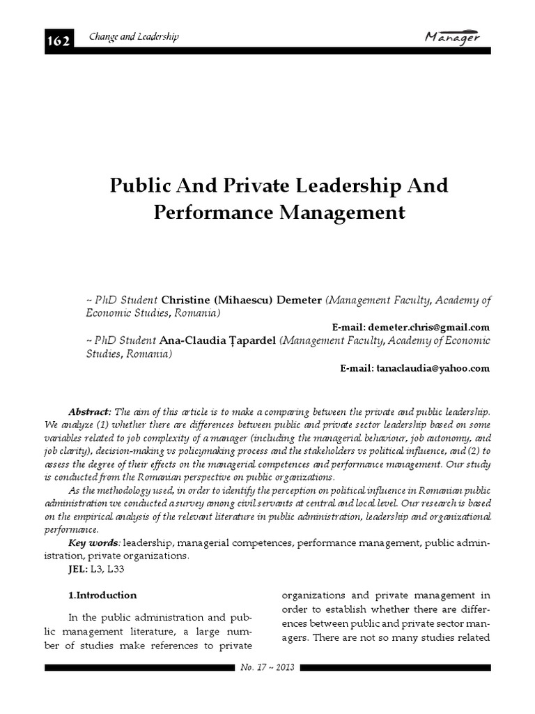 Public and Private Leadership and Performance Management | PDF | Public ...