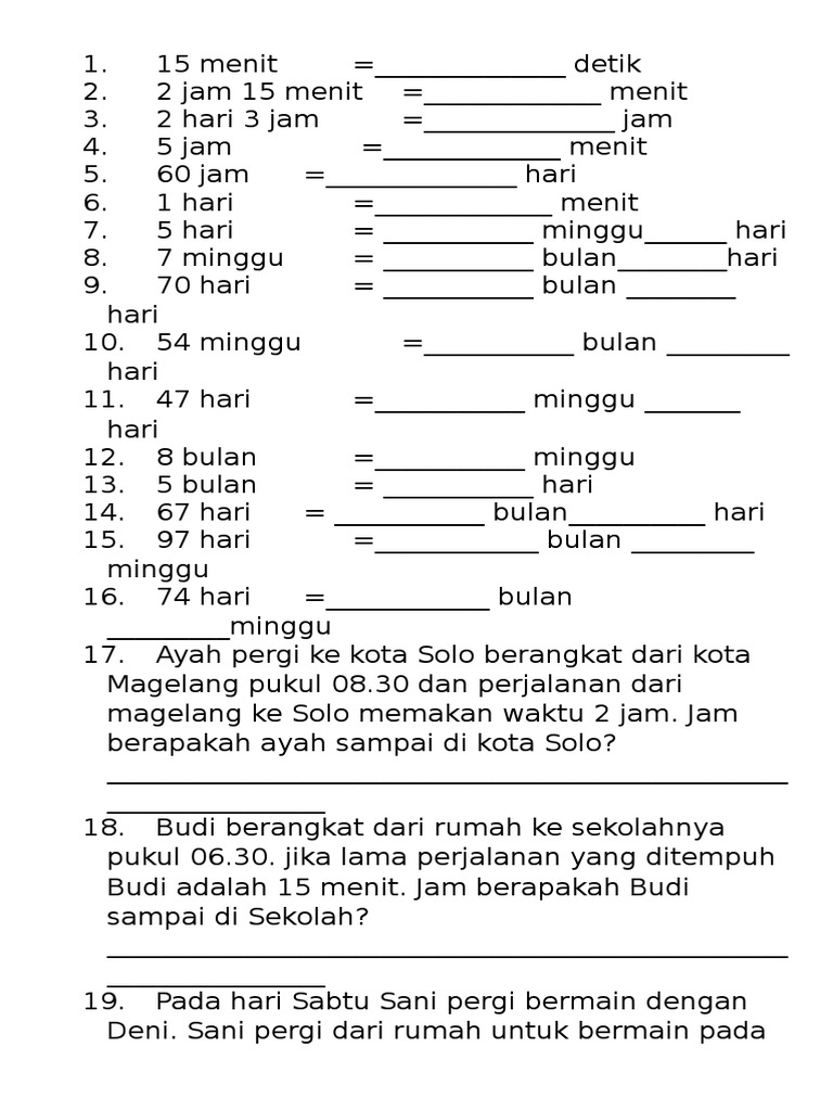  Soal  Latihan  Materi waktu kelas  3 