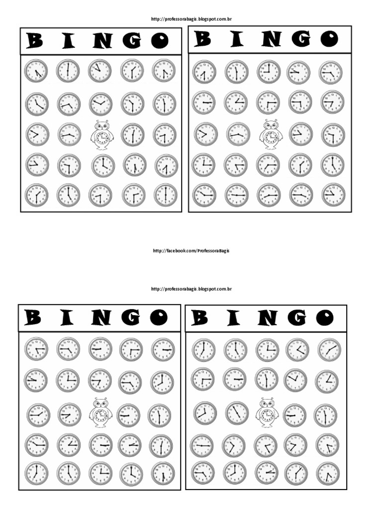 Cartela Do Bingo Das Horas