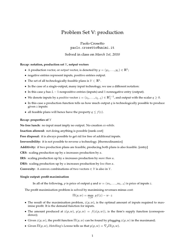 Producer Theory | PDF | Production Function | Convex Set