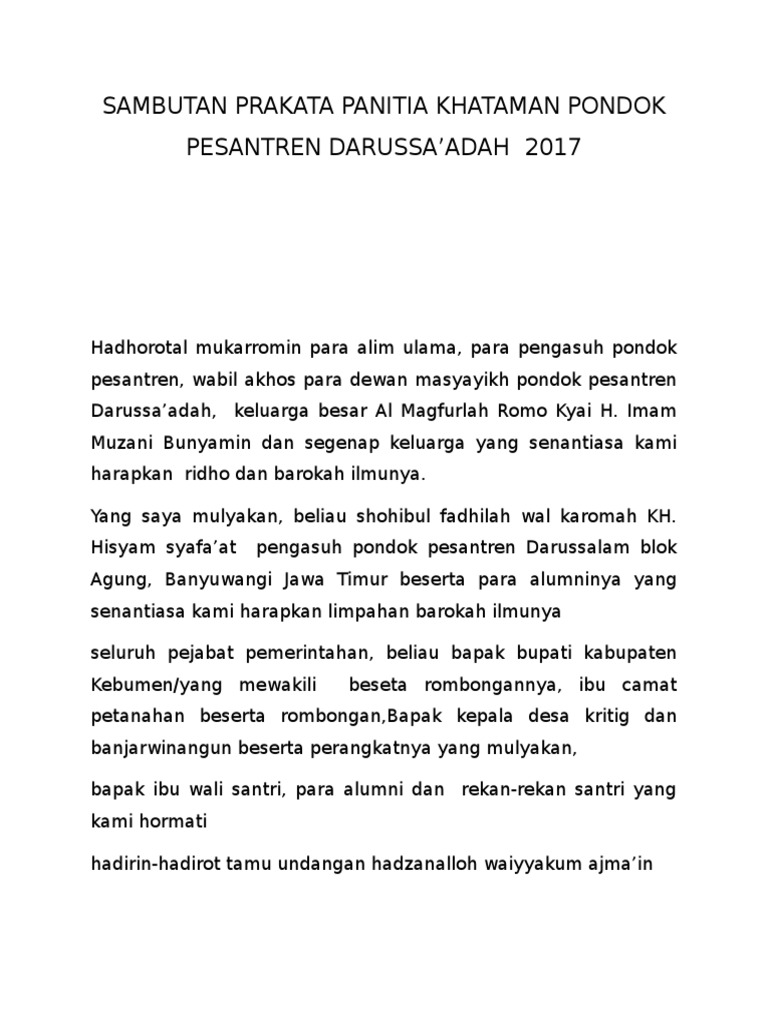 20++ Contoh Sambutan Wali Santri Khotmil Quran Bahasa Jawa terbaru