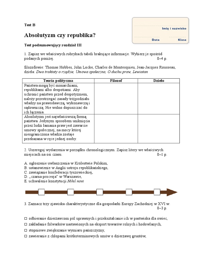 Od Absolutyzmu Do Republiki Test