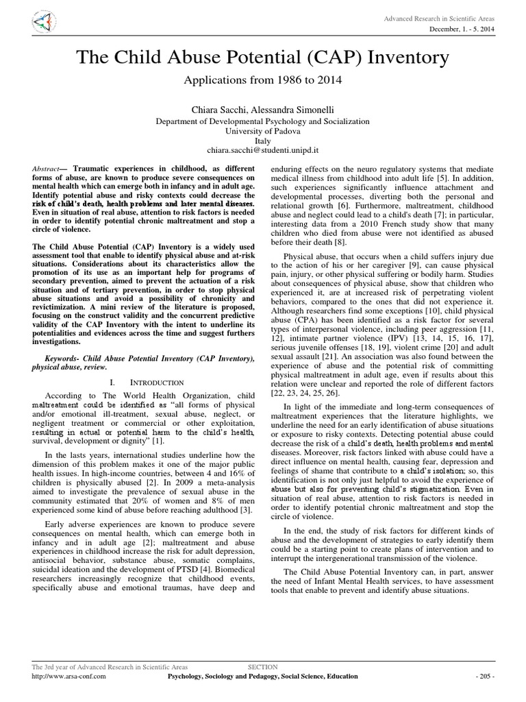 CAP Inventory: Assessing Abuse Risk | PDF | Child Abuse | Child Neglect