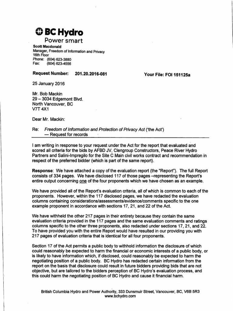 BC Hydro Site C FOI | PDF | Request For Proposal