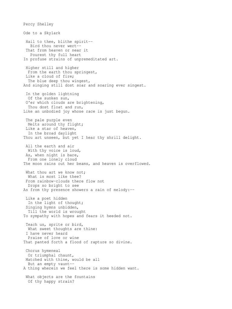 The Ode To The Skylark | PDF