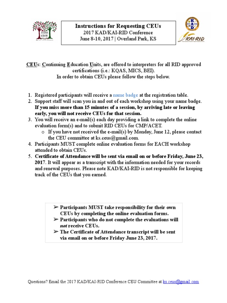 Ceu Instructions For Program Book | PDF