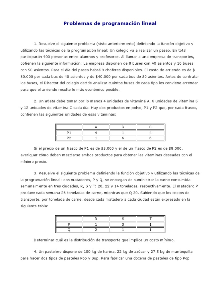 Problemas de Programación Lineal Resueltos | PDF | Programación lineal ...