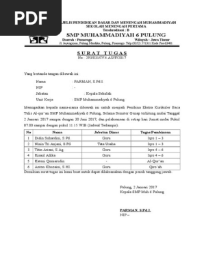Surat Tugas Ekstrakurikuler 
