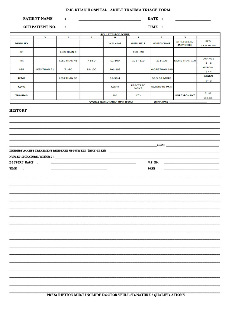 Adult Triage Form Page 1 Patient Health Care