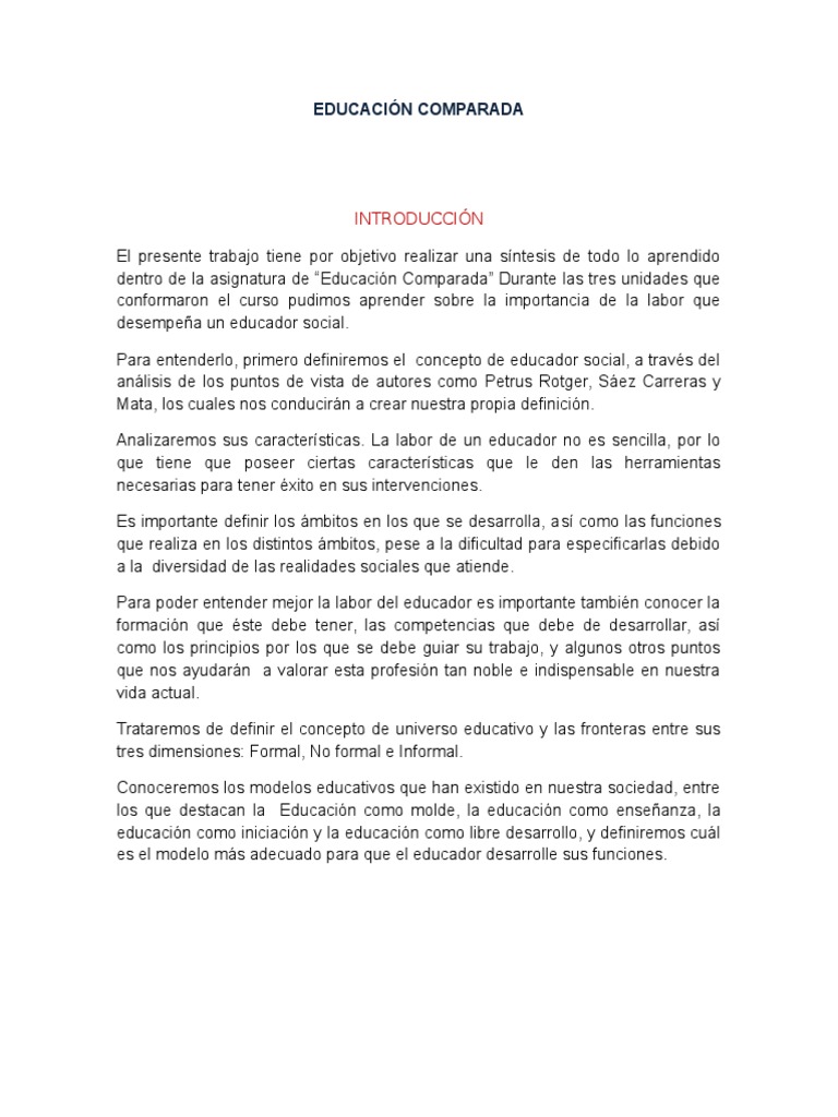 Ensayo Educación Comparada Sociedad Adultos