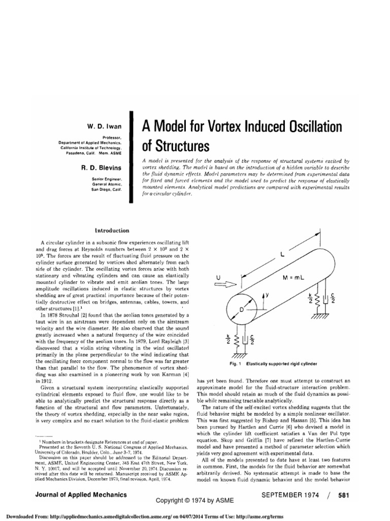 A Model For Vortex Induced Oscillation of Structures (Iwan1974 | PDF ...