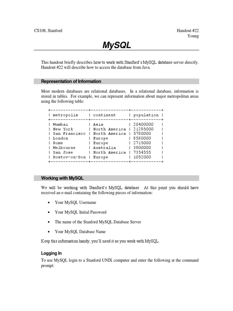 Mysql: Representation of Information | PDF | Table (Database) | Sql