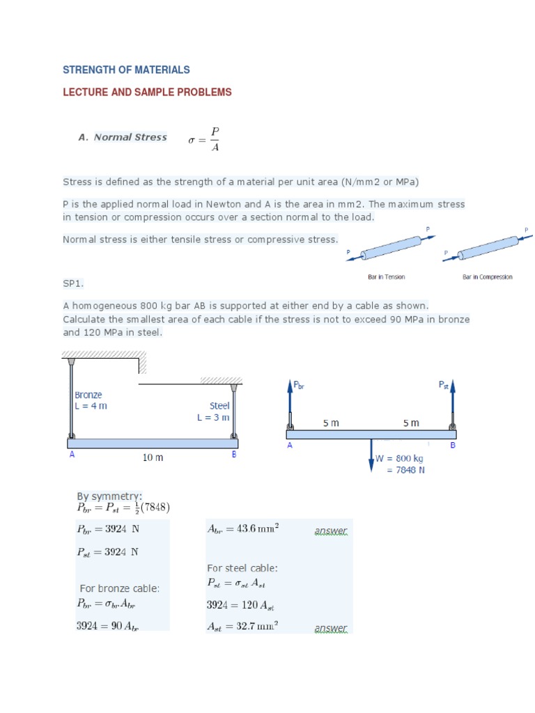 Strength of Material Lecture Problems PDF Stress (Mechanics