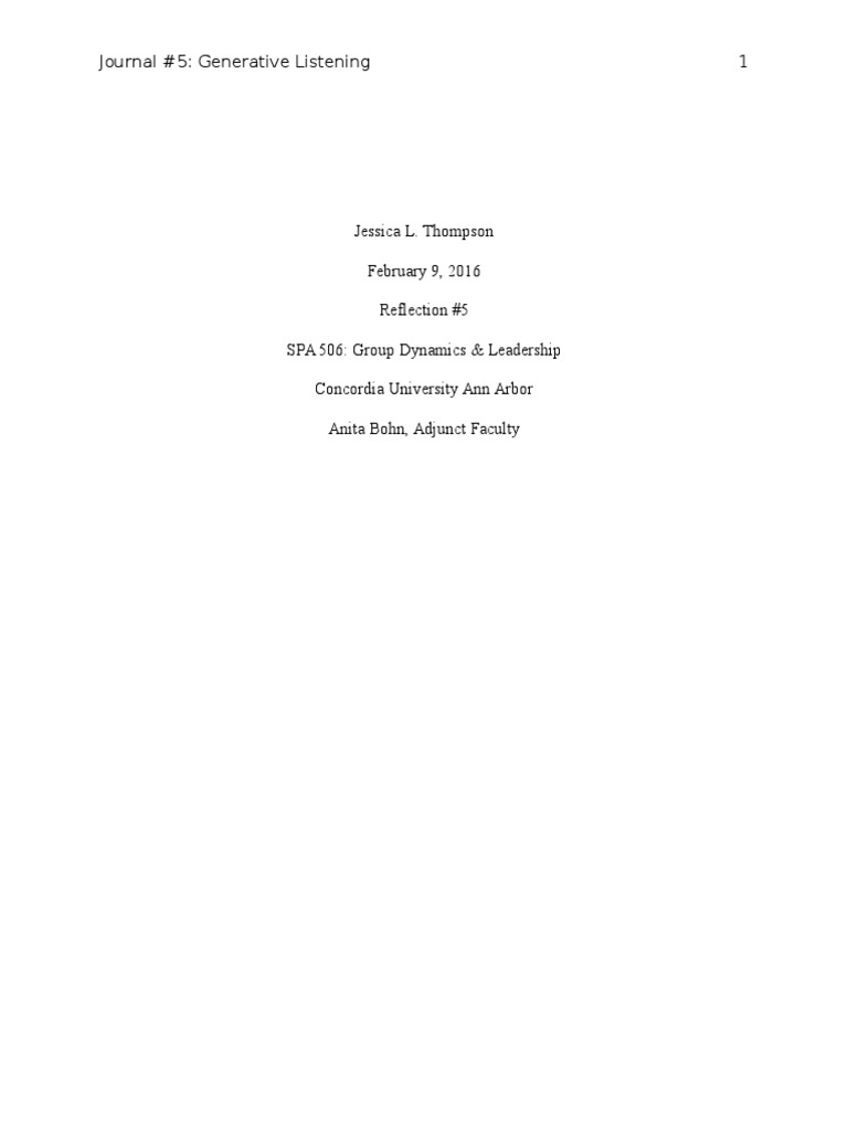 Generative Listening Reflection | PDF | Leadership | Applied Psychology