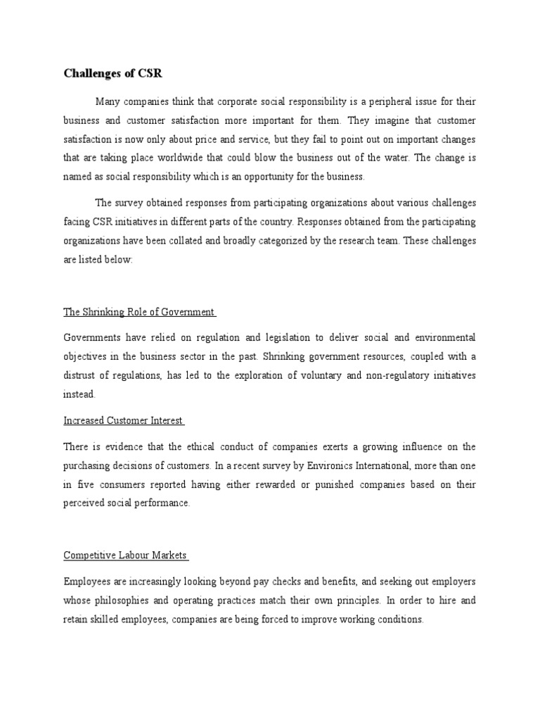 Challenges of CSR & Examples | PDF | Corporate Social Responsibility ...