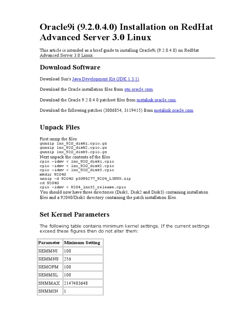 Oracle9I (9.2.0.4.0) Installation On Redhat Advanced Server 3.0 Linux