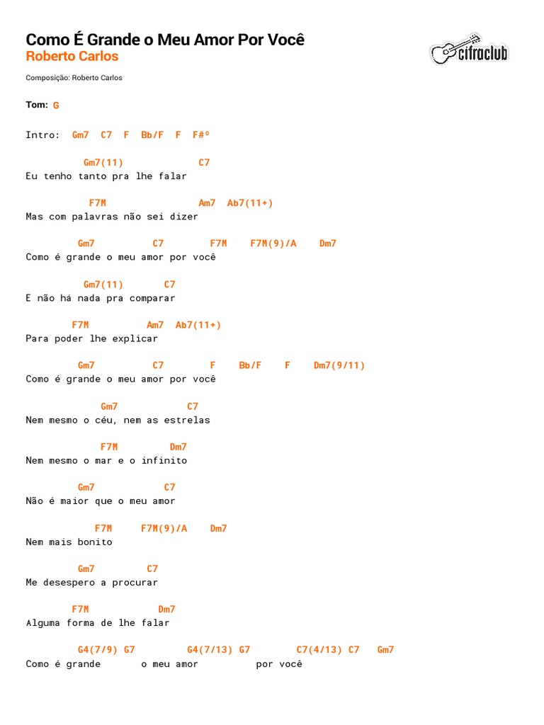 Cifra Club Roberto Carlos Como É Grande o Meu Amor Por Você PDF Música Gravada