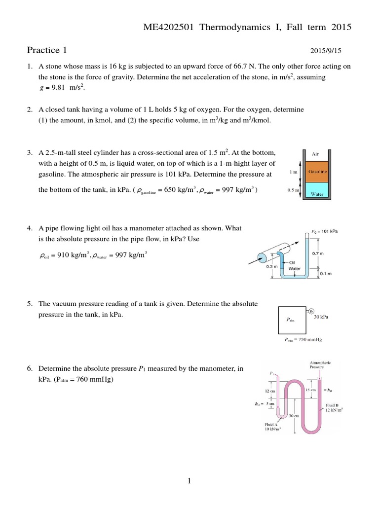 Thermodynamics I Practice Problems 2015 | PDF