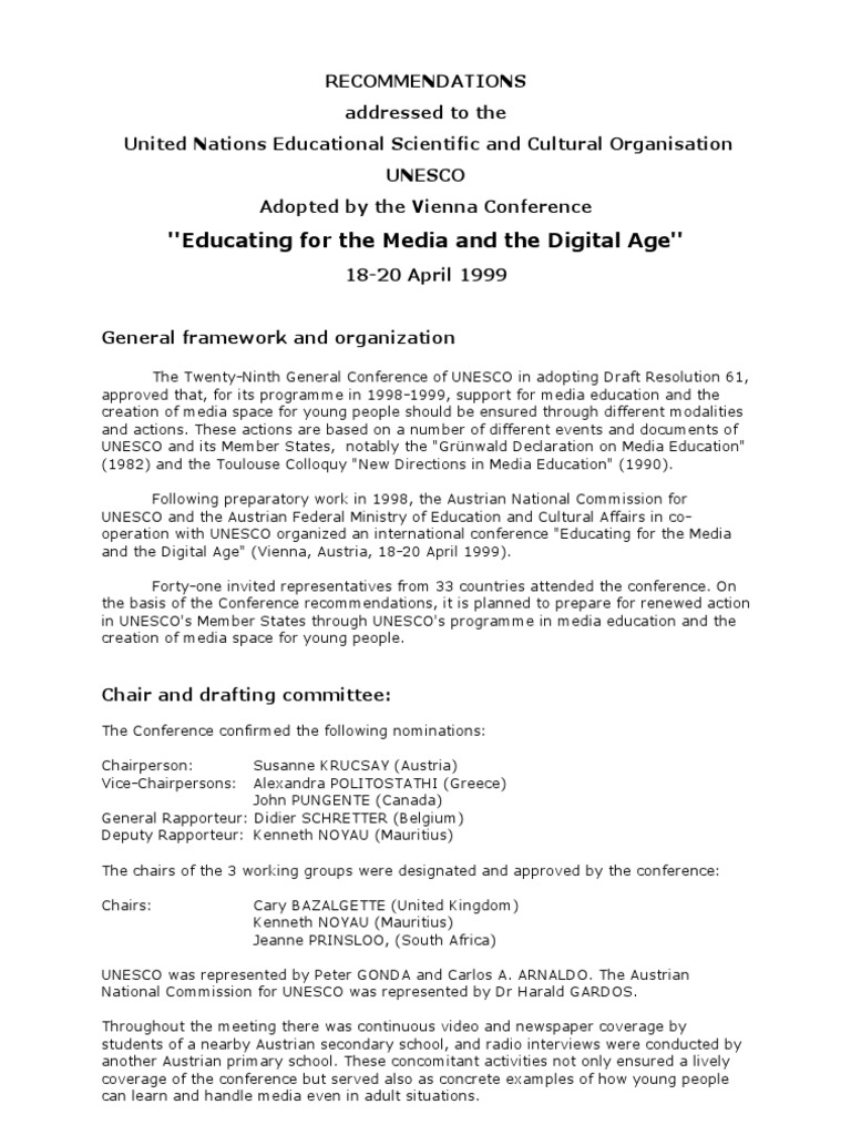 Educating For The Media and The Digital Age PDF Unesco Mass Media