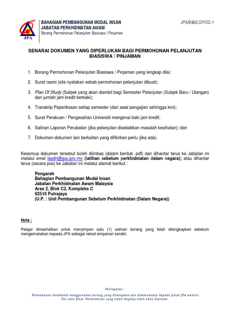 Od 1 Borang Permohonan Pelanjutan Penajaan Dikemaskini Pdf