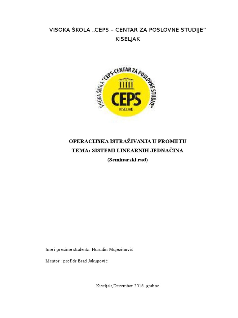 Sistemi Linearnih Jednacina | PDF