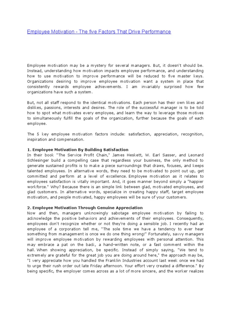 The Five Key Factors That Drive Employee Motivation Satisfaction